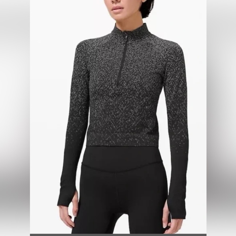 Lululemon Rest Less Cropped 1/2 Zip Herringbone Fade Black / White Size 2 crop